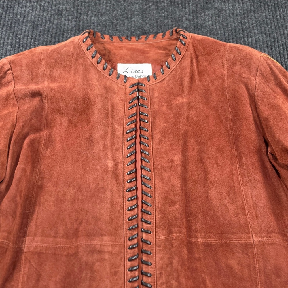 Linea by Louis Dell'Olio Suede Jacket Women Large Rust Leather Whipstitch Trim - Picture 5 of 11